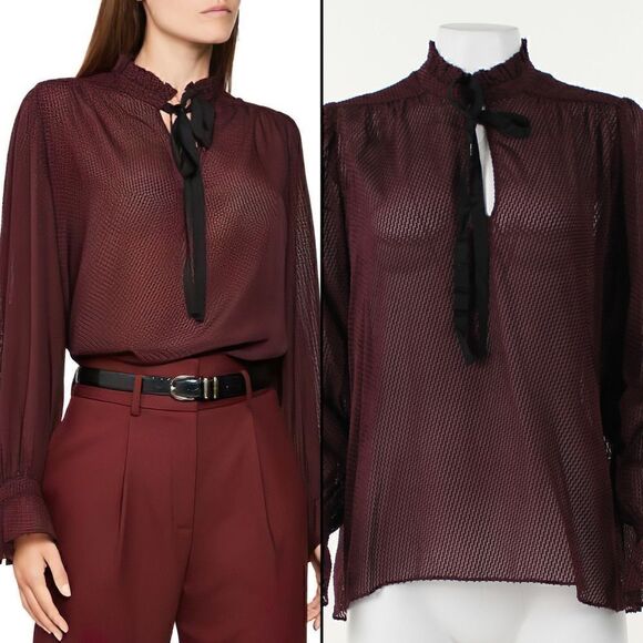 Reiss Maevie Silk-Blend Tie-Neck Dot Blouse - Picture 1 of 5